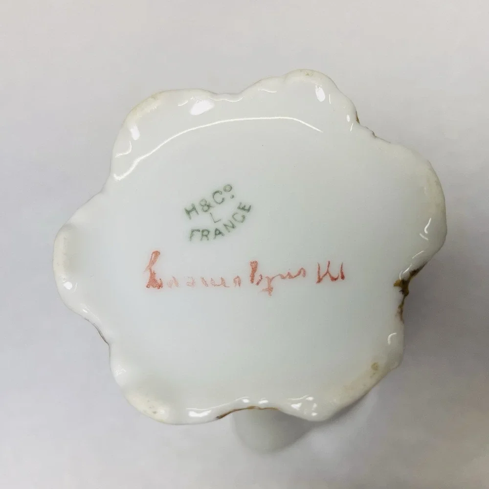 H&CO Haviland Limoges France Porcelain Creamer Blue Flowers Gold Trim Montgomery